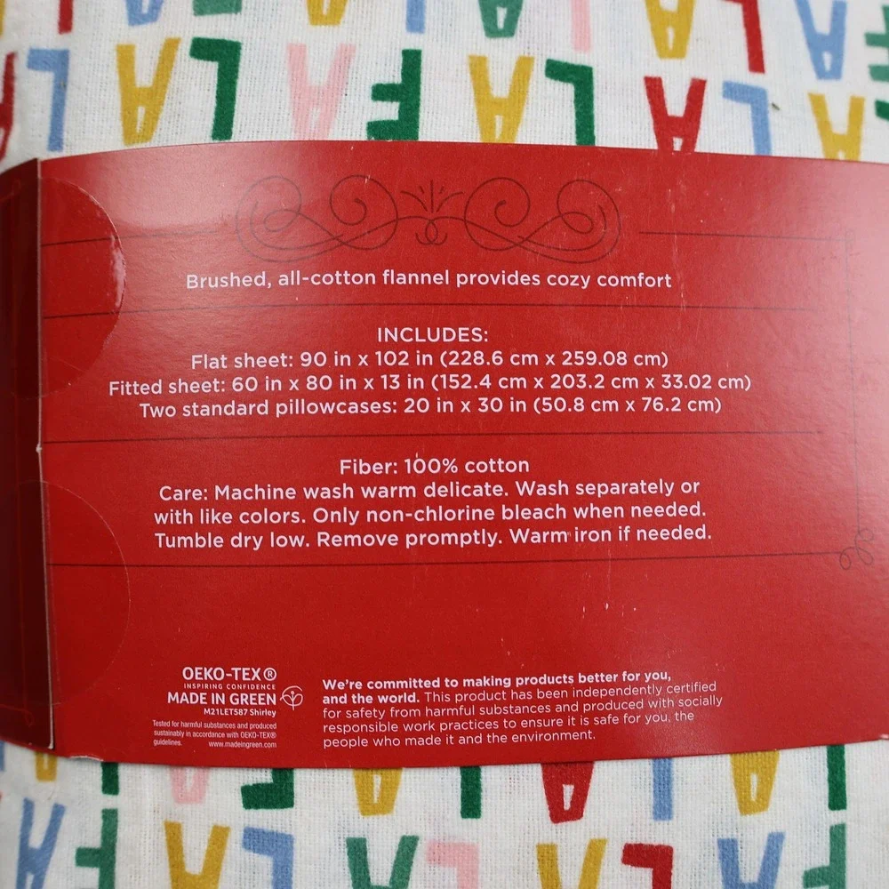 Wondershop at Target Queen Flannel‎ Sheet Set Fa La La Christmas 100% Cotton
